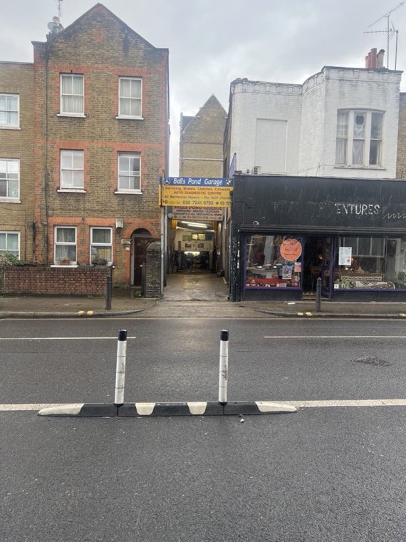 Balls Pond Garage archway entrance from the street in Dalston